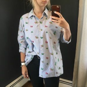 Zara Oversized Blue pinstripe Cactus button-down